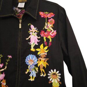 Bob Mackie | Parade of the Flowers Fairy Sprite Embroidered Black Jacket | Sz L